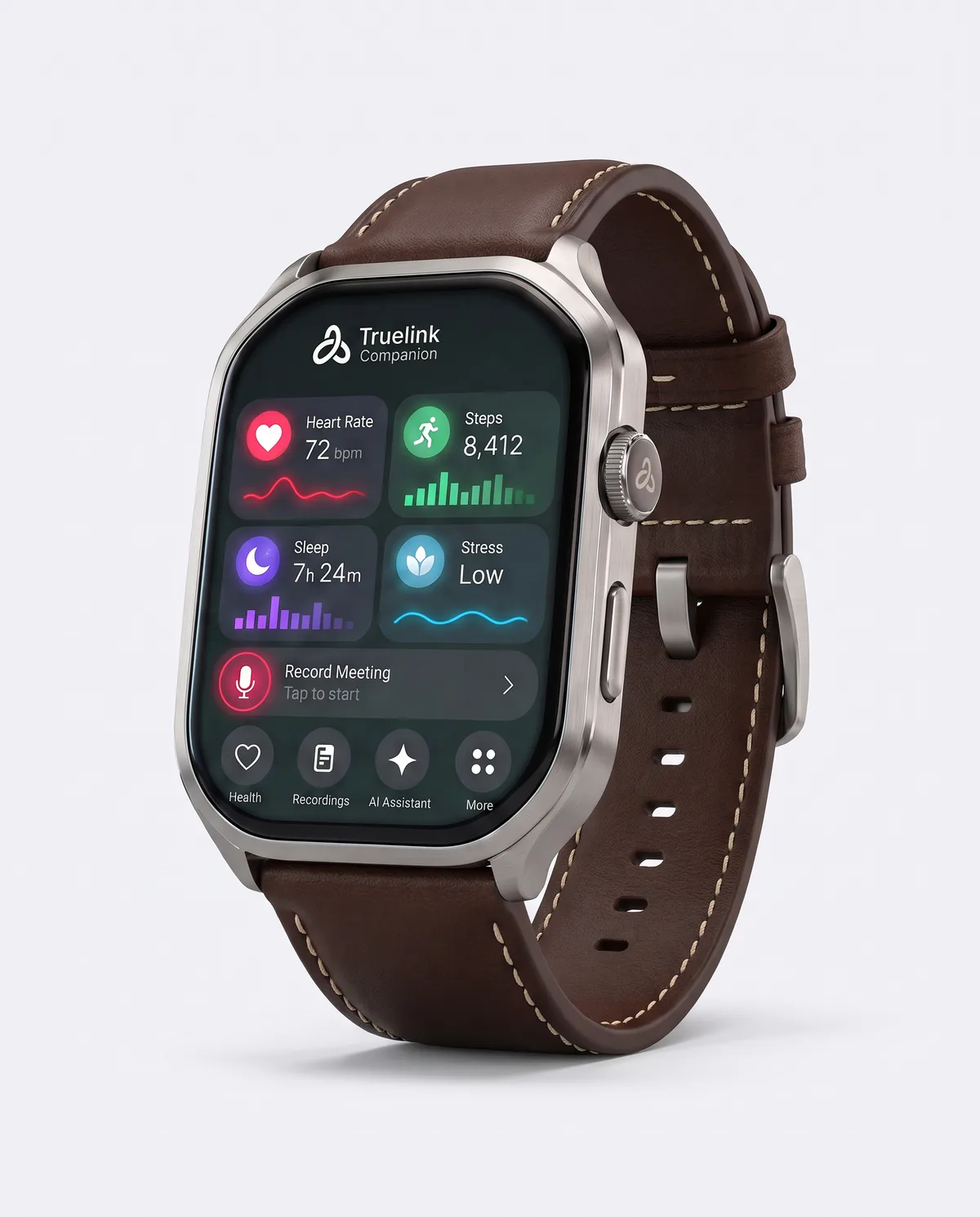 The Truelink Watch on its leather strap